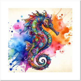 Psychedelic illustration of a seahorse Posters and Art